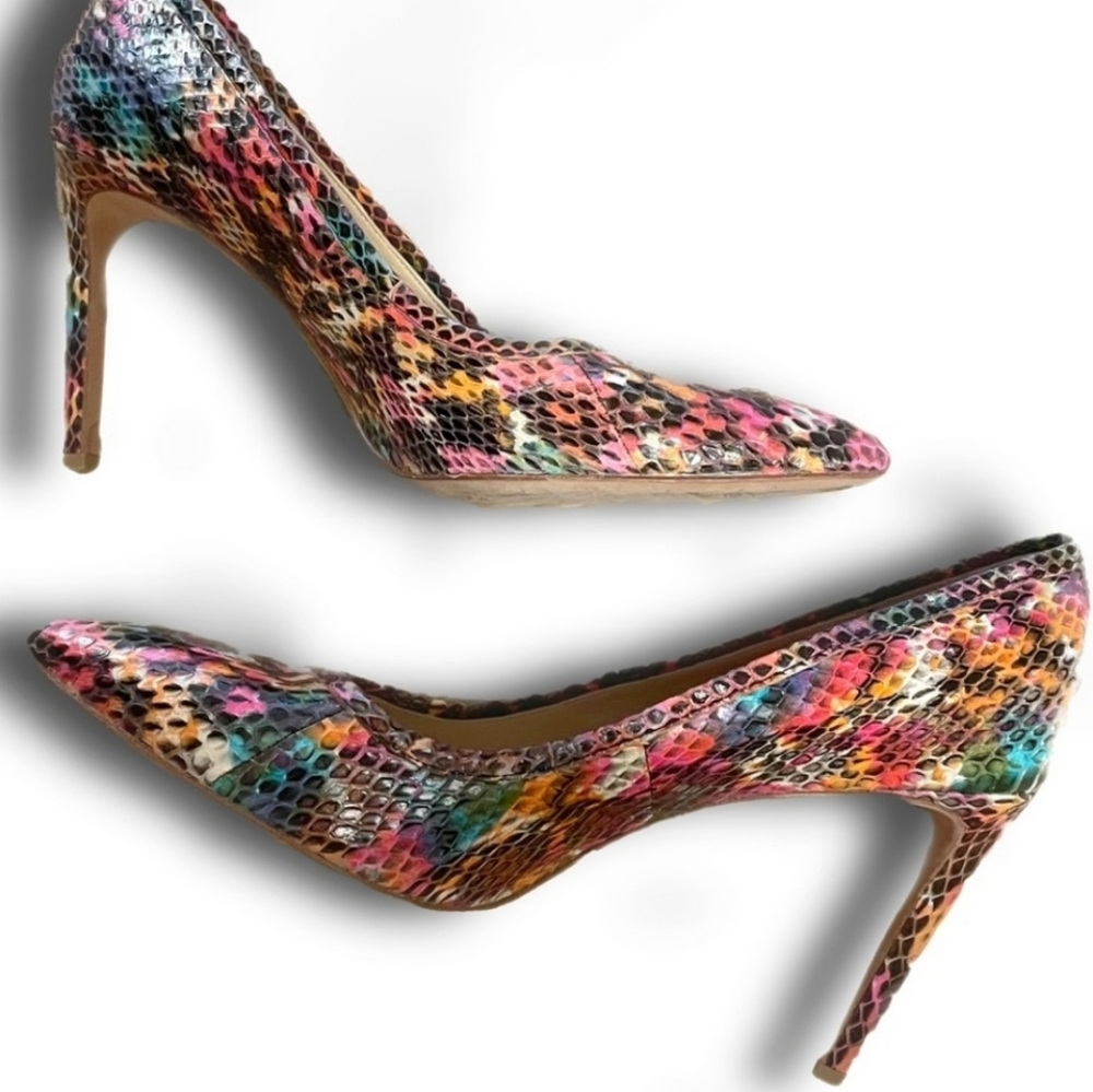Brian Atwood Rainbow Snakeskin Pointy Toe Pumps